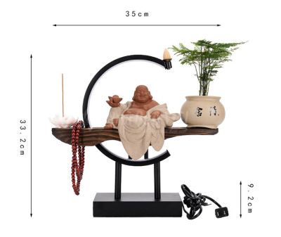 Kệ Trang Trí Đèn Led, Tháp Trầm Hương Vòng Tròn Hào Quang Kèm Tượng Di Lặc